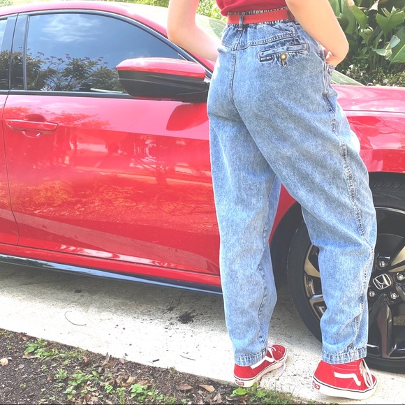 ACID WASH High Waisted Pleated 80’s Jeans  6 - Picture 4 of 8